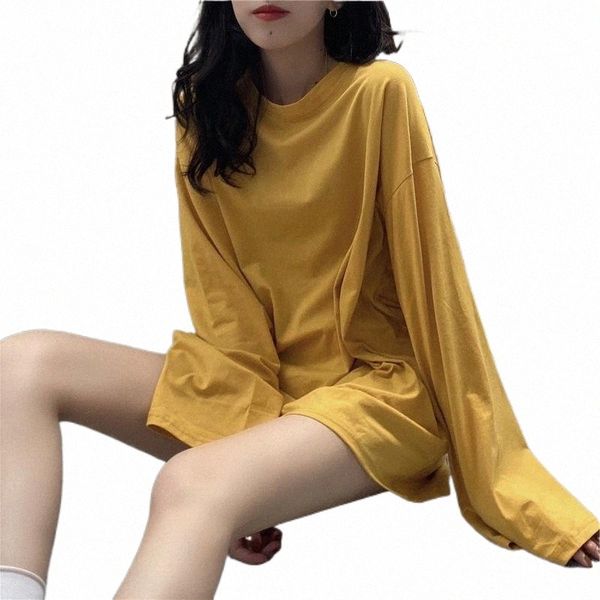 

spring autumn round neck long sleeve loose t-shirt wdc6910 women's p6cw#, White