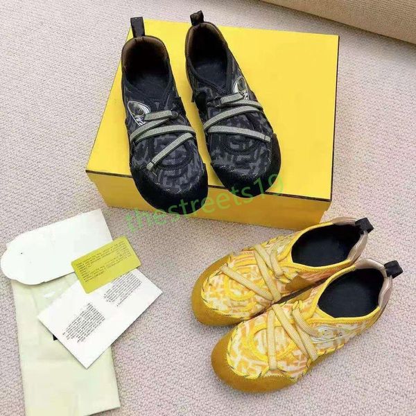 

2021 women's shoes new casual round head sneaker flex yellow black suede luxury designer ff cross elastic shoel valentinoe''v