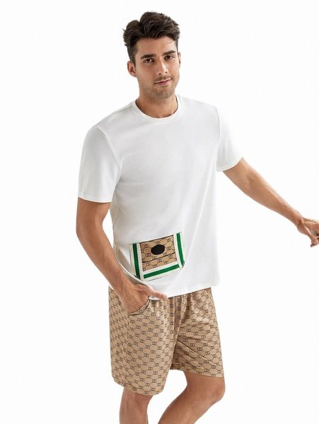 

men geo print tee & shorts i7l1#, Gray