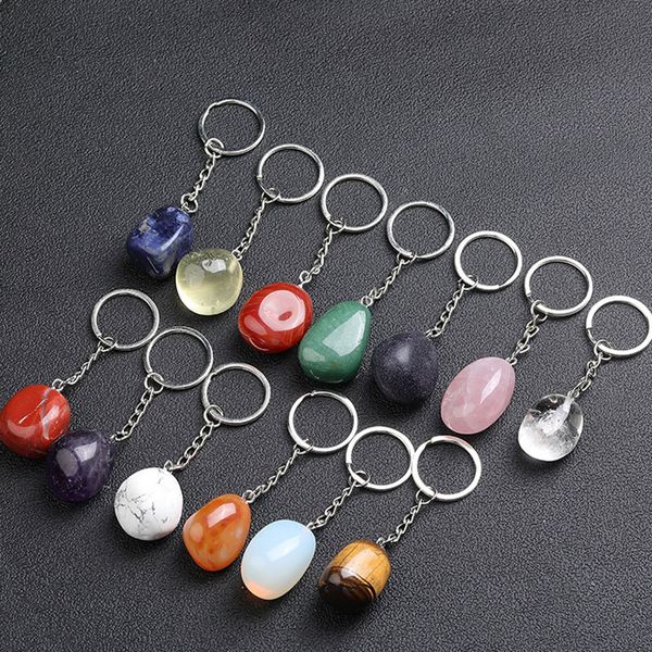 

natural crystal stone pendant silver plated key rings keychains for women men party club decor car bag fashion jewelry, Slivery;golden