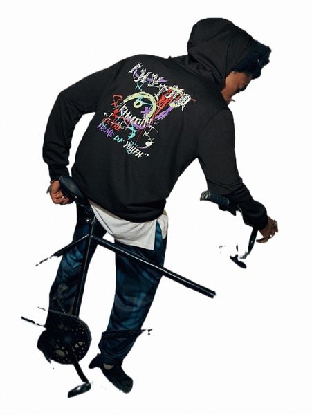 

romwe street life guys graffiti drawstring hoodie c42t#, Black
