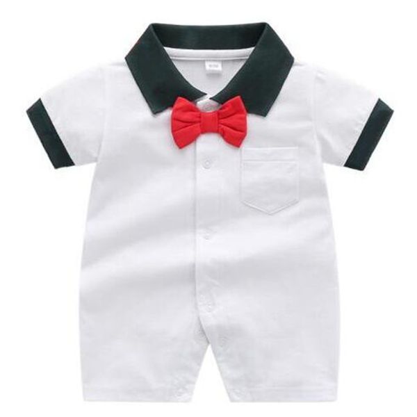 

summer newborn baby rompers 100% cotton kids boys girls one-piece clothes infant bow gentleman short sleeve jumpsuits, Blue