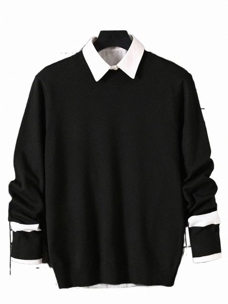 

men contrast panel sweater without shirt k8ds#, White;black