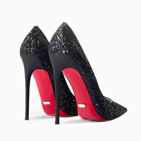 

2022 new silver black red pointed bottom for women pumps bridal wedding shoes stiletto glitter high heel evening dress 45 t220813