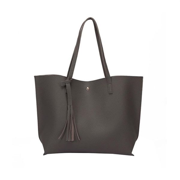 

belts 2021 brand women faux leather tote bag elegant tassel handbag waterproof big capacity shoulder purse for female 69a, Black;brown
