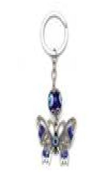 

2021 evil eye keychain for women girls ladies blue crystal butterfly car key chains ring holder bag pendent trinkets, Slivery;golden