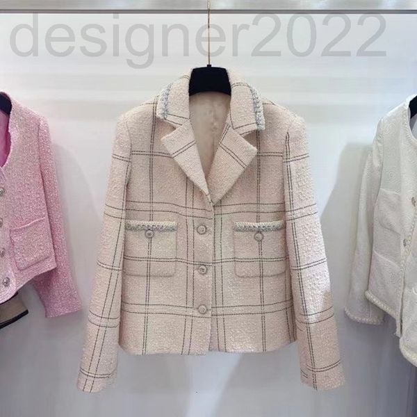 

women's jackets designer grade d version 21 xiaoxiang autumn and winter pink plaid 100% mulberry silk suit collar wool casual coat fema, Black;brown