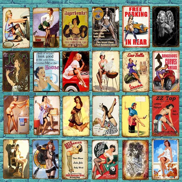 

vintage lady pin up girl painting tin signs metal plate art poster wall sticker bar coffee house shop cafe home decor226k