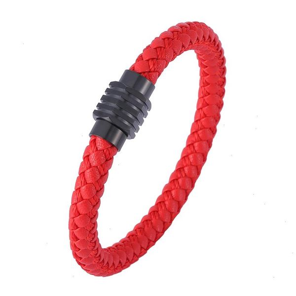 

trendy jewelry braided strand leather rope women bracelet men black magnet buckle bangles simple casual wristband lucky sp1161