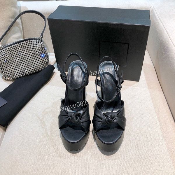 

2022 woman's pump sandals dress shoes fashion leather collaboration lady luxurys designer party high heel sandal, Black