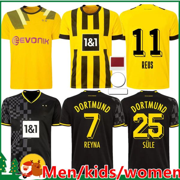 

22 23 dortmunds soccer jerseys 2022 2023 soccer football shirt reus neongelb bellingham hummels brandt yeyna kids kit men women long sleeves, Black;yellow