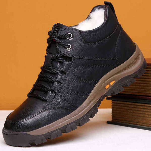 

boot 2022 autumn winter men genuine leather shoe thick sole cow male snow fashion brand ankle ka2706 220805, Black