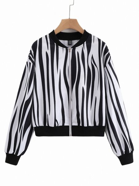 

striped drop shoulder zipper bomber jacket a3sa#, Black;brown