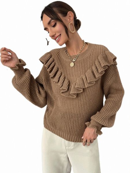 

ruffle trim lantern sleeve sweater y07b#, White;black