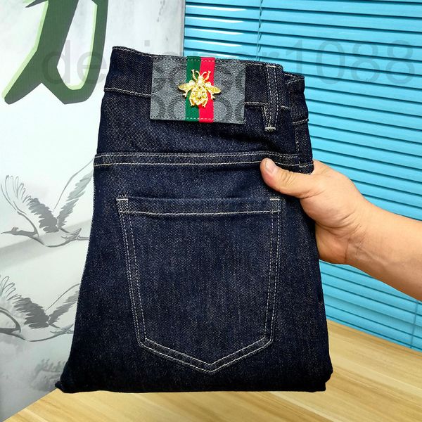 

men's jeans designer 2022 spring slim elastic small leg jeans men's and autumn new trend dark blue pants tfaa