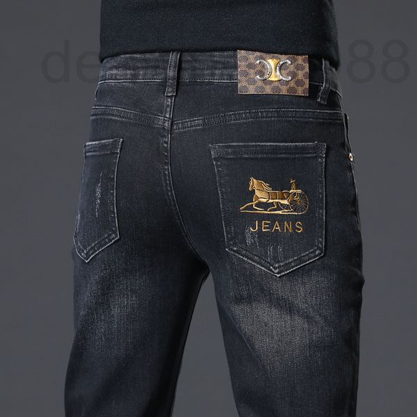 

men's jeans designer spring and autumn men's high-end jeans european fashion slim fit small straight elastic pants light luxury ve, Blue