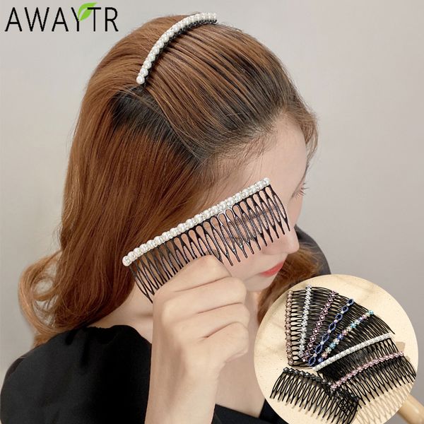 

women rhinestone haircombs pearl vintage hairpins flower crystal hairclips fashion bun plastic hair accessories headwear, Golden;silver