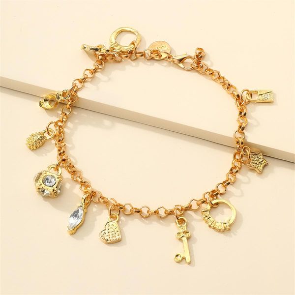 

trendy gold ladies bracelet key strand lock stars moon love geometric tassel jewelry fashion pulseras mujer moda, Black
