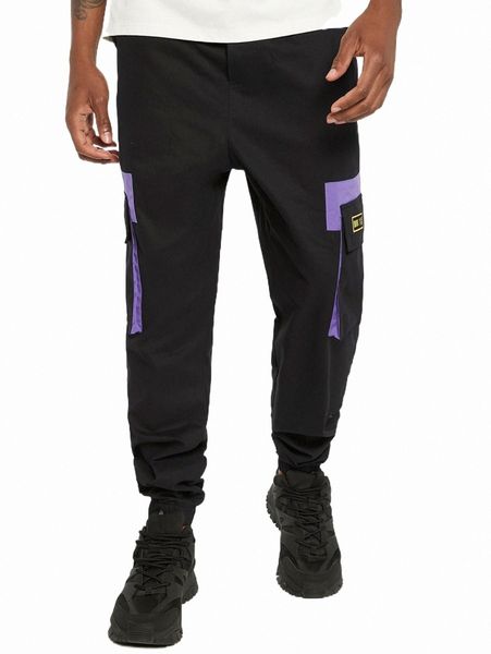 

men flap pocket drawstring waist pants v8gj#, Black