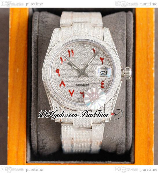 

rf 36 126234 miyota automatic mens ladies watch paved diamond red arabic script dial fully iced out diamonds 904l oystersteel bracelet puret, Slivery;brown