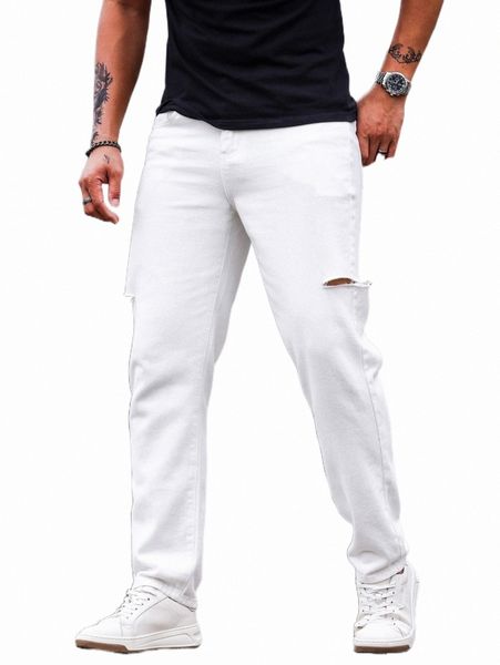 

men ripped straight leg jeans n9cv#, Blue