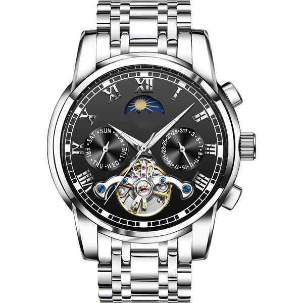 

new hollow men's brand watch men automatic mechanical watch fashion waterproof, Slivery;brown