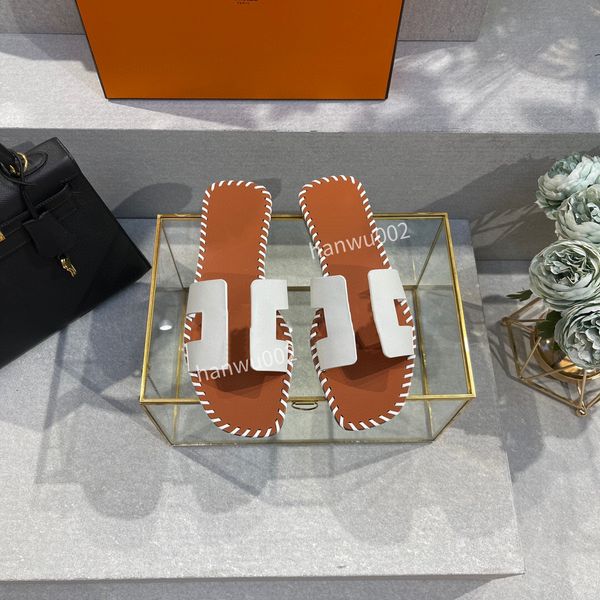 

2022 brand beach slippers classic flat heel summer designer fashion flops leather lady slides women shoes l bath ladies sandals, Black