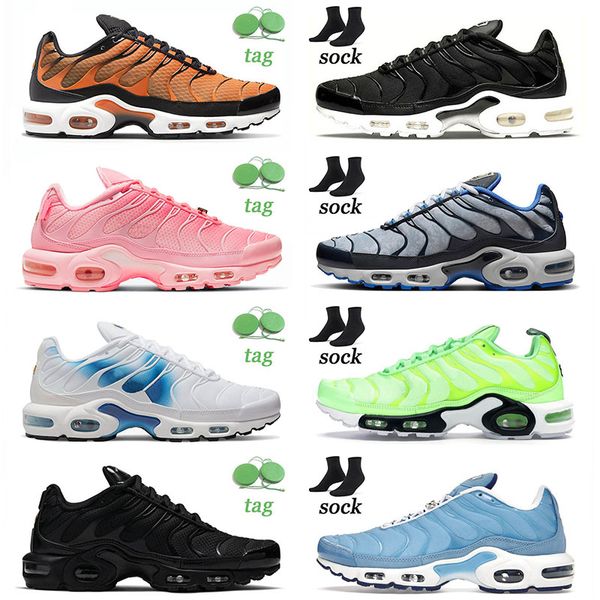 

authentic sports 2022 og cushion plus tn running shoes black orange lime blast midnight navy mean green oreo trainers sneakers, White;red