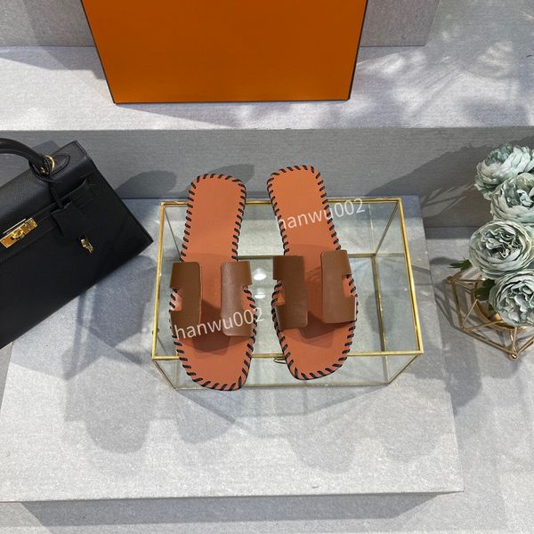 

2022 brand beach slippers classic flat heel summer designer fashion flops leather lady slides women shoes l bath ladies sandals size34-42, Black