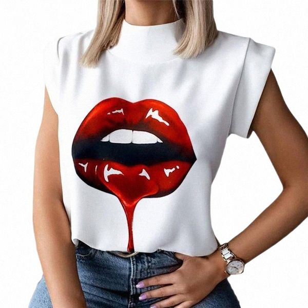 

women trendy spring chic fashion short sleeve stand collar print pullover summer casual shopping daily wear white t shirts women's t-s
