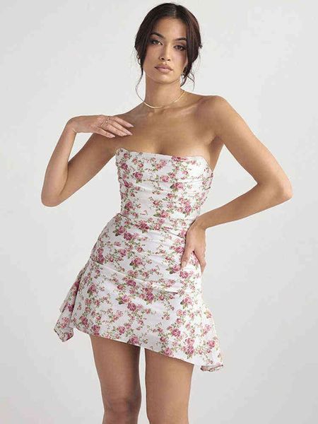 

mozision elegant off-shoulder strapless print mini dress for women robe summer new backless sleeveless skinny club party dress t220819, Black;gray