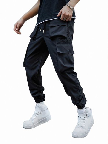 

men flap pocket side drawstring waist pants h4ql#, Black