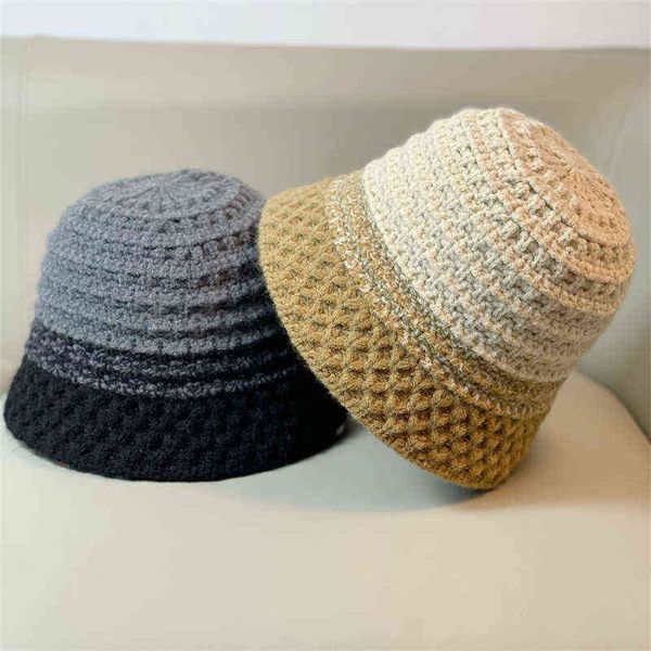 

hbp stingy brim hats wool hat knitted female autumn and winter korean version fashionable mask bucket versatile leisure basin 220820, Blue;gray