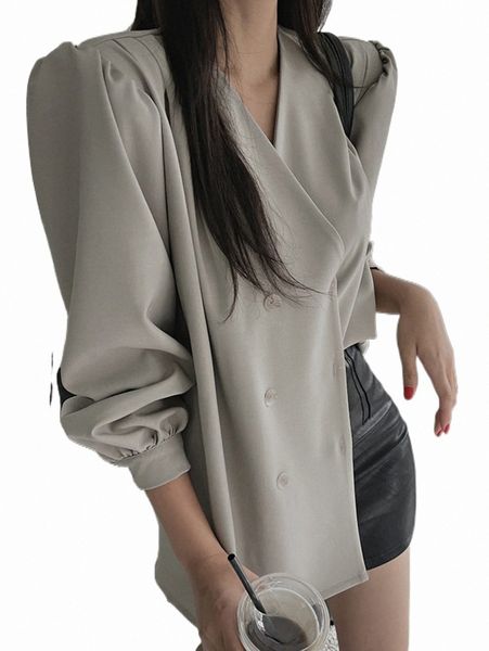 

dazy fold pleated double button front blouse w51p#, White