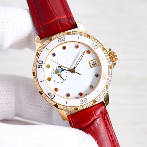 

fashion women's mechanical watch 36mm ceramic bracelet bezel automatic movement 9-bit sun moon star morning sapphire mirror womens watc, Slivery;golden