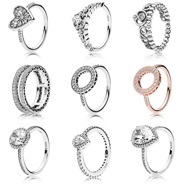 

new 100% 925 sterling silver pandora ring fashion popular charms wedding ring for women heart-shaped lovers round rings diy jewelr303r