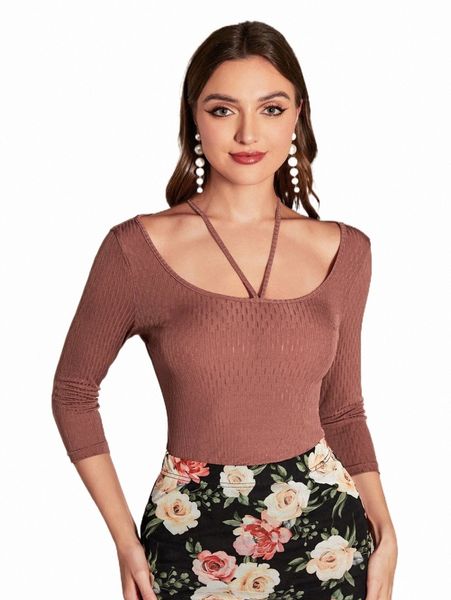 

scoop neck rib-knit tee u4cz#, White