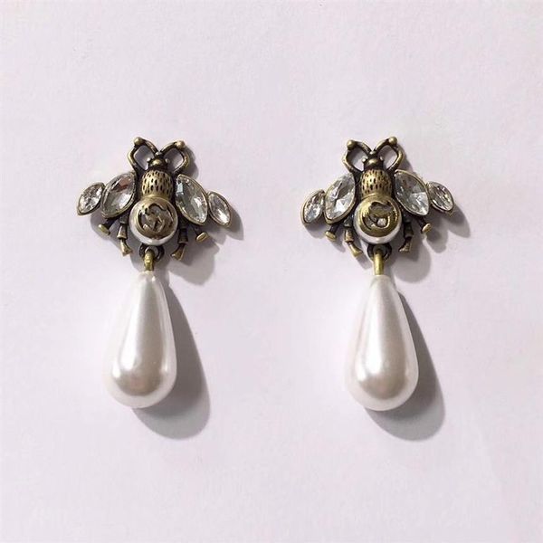 

fashion brand jewelry pearl wing bee stud earrings pearl stud earrings brass vintage designer earrings 2020 designer 311m, Golden