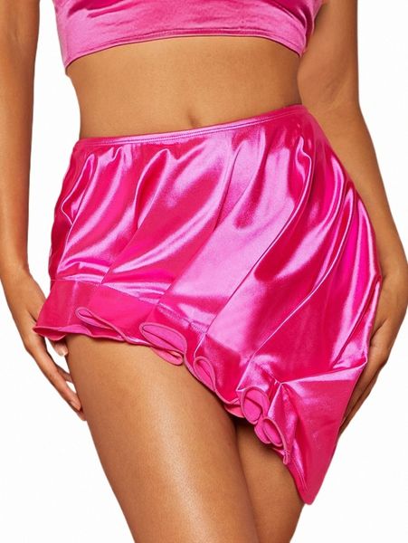 

solid ruffled asymmetrical hem mini skirt x9ic#, Black