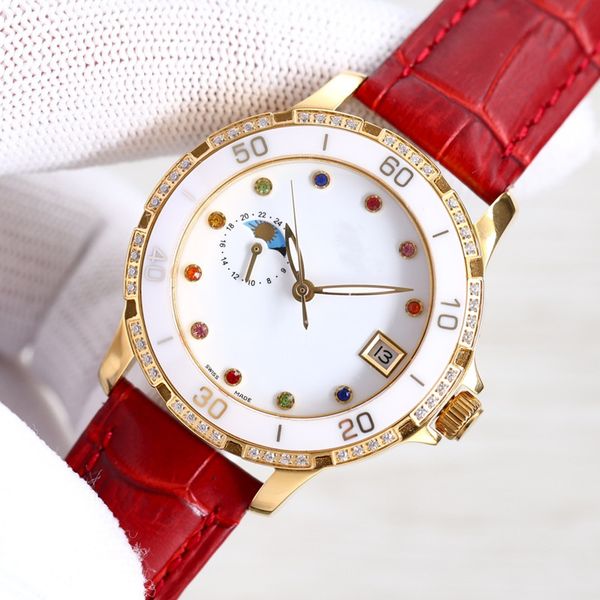 

fashion women's mechanical watch 36mm ceramic bracelet bezel automatic movement 9-bit sun moon star morning sapphire mirror womens watc, Slivery;golden