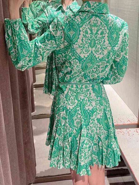 

summer floral print mini dress women elegant pleated long sleeve drawstring dresses female 2022 fashion lady streetwear clothes t220819, Black;gray