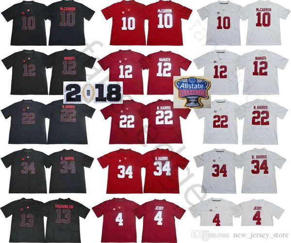 

ncaa alabama crimson tide 13 tua tagovailoa 4 jerry jeudy 10 aj mccarron 12 joe namath 22 najee n. harris 34 damien harris college jerseys, Black