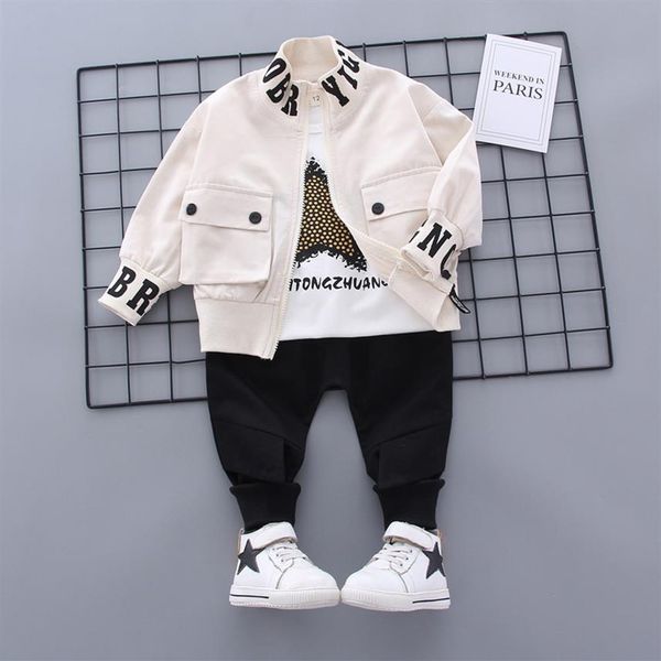 

new spring autumn children cotton clothes baby boys printed t shirts coat pants 3pcs sets infant kids fashion toddler tracksuits l200j, White