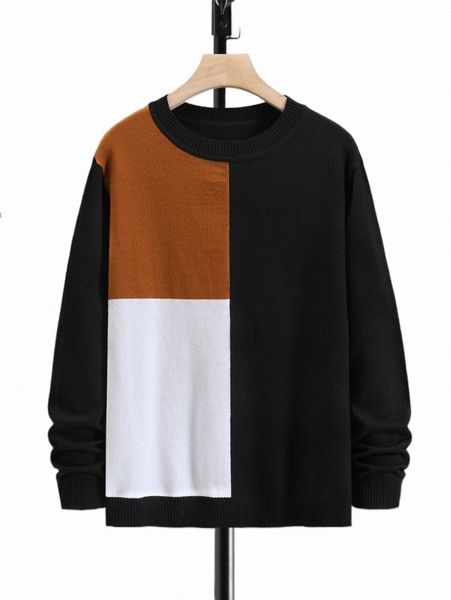 

men color block round neck sweater s8gb#, White;black