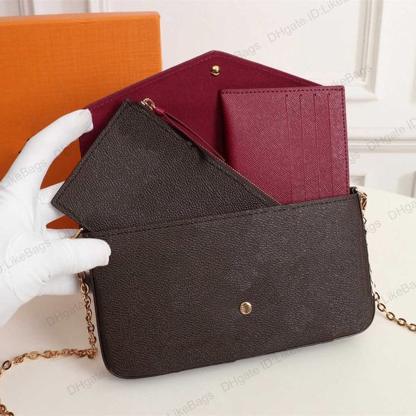 

luxury designer handbag purse women pochette felicie shoulder bag 3pcs/set with box embossed flower leather clutch crossbody messenger bags