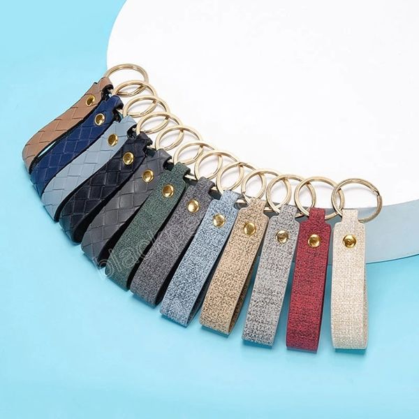 

woven pu leather car keychain imitation cloth pattern key chain holder for car keyring men women jewelry gift, Silver