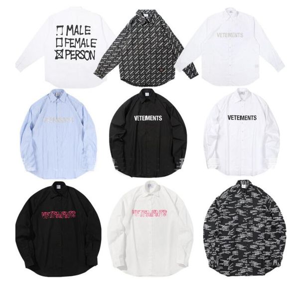 

vetements long-sleeve shirt men's 2022 spring and autumn fashion vtm brand casual ruffian shirts 11 high quality, White;black
