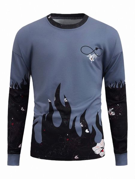 

x alienated men figure and fire print crew neck sweatshirt p3qv#, Black