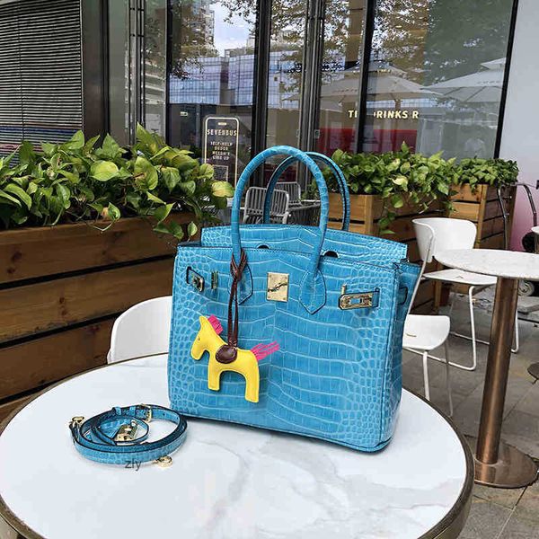 

women totes shoulder herme birkins french light luxury crocodile leather platinum bag women's hand fashion cowhide versatile sheet zly