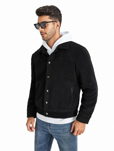 

x afraeli men button through teddy jacket i5xz#, Black;brown